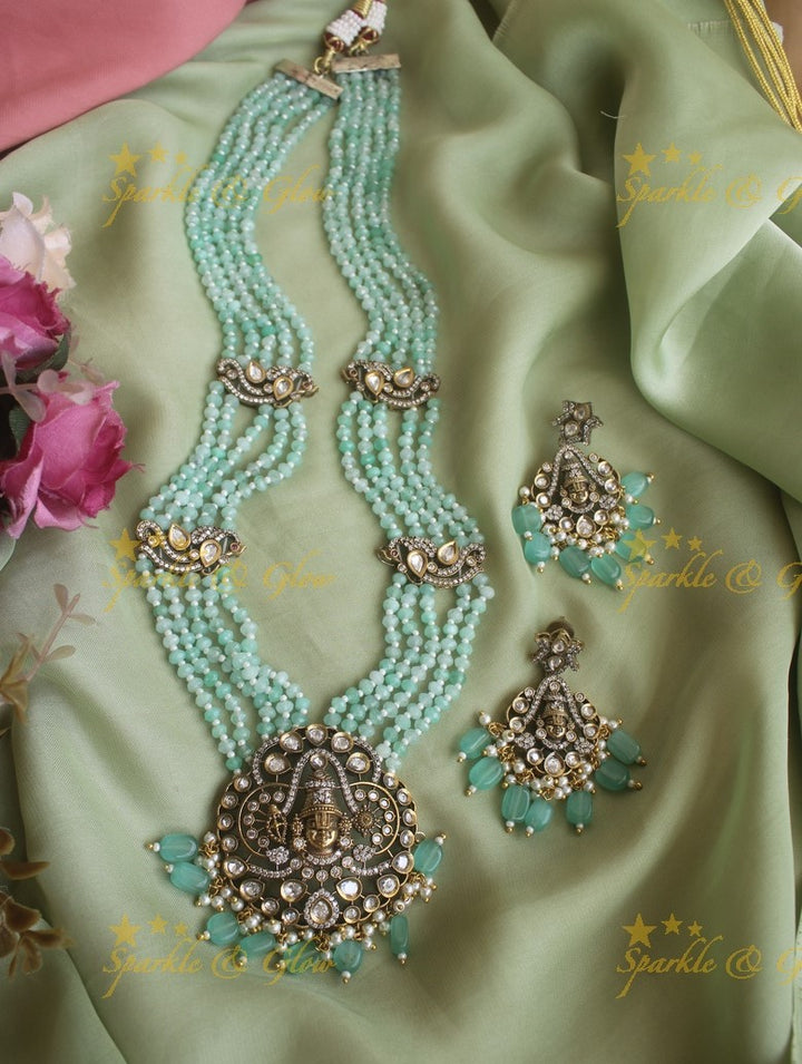 Exquisite Venkatesh pendent Victorian AD haram with pink beads