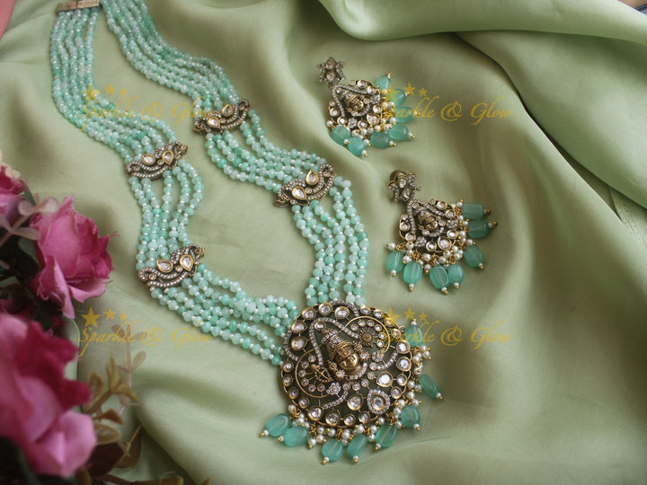 Exquisite Venkatesh pendent Victorian AD haram with lite blue beads