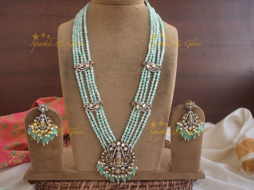 Exquisite Venkatesh pendent Victorian AD haram with lite blue beads