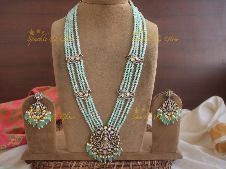 Exquisite Venkatesh pendent Victorian AD haram with lite blue beads