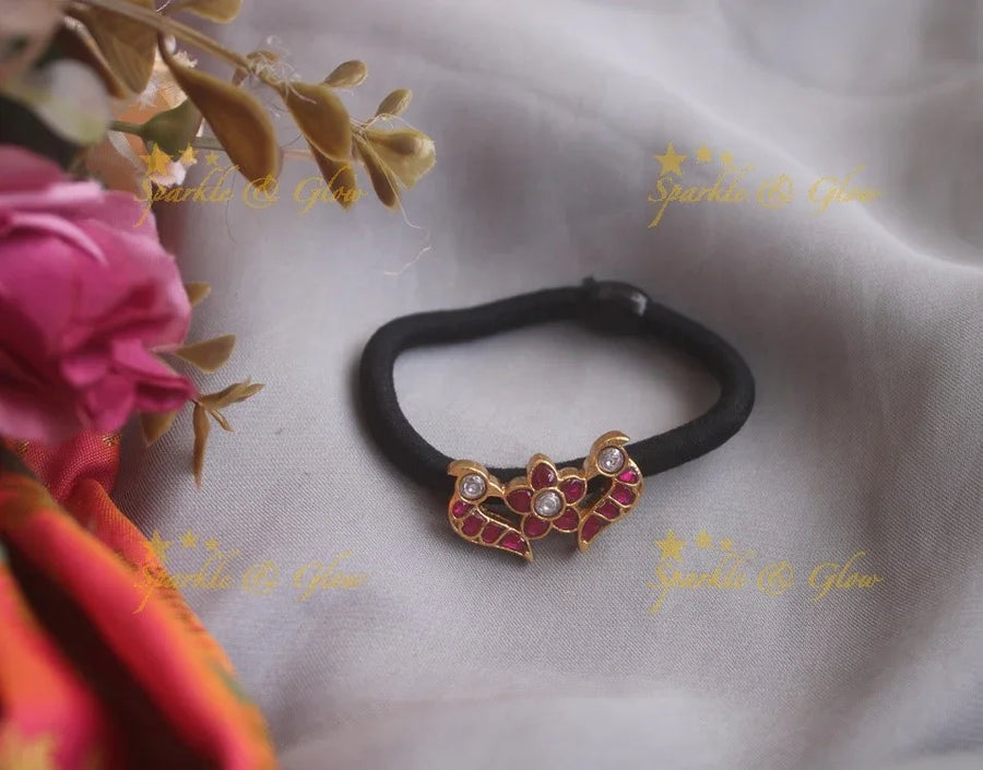 Elegant Bird red jadau hair band - Sparkle and Glow
