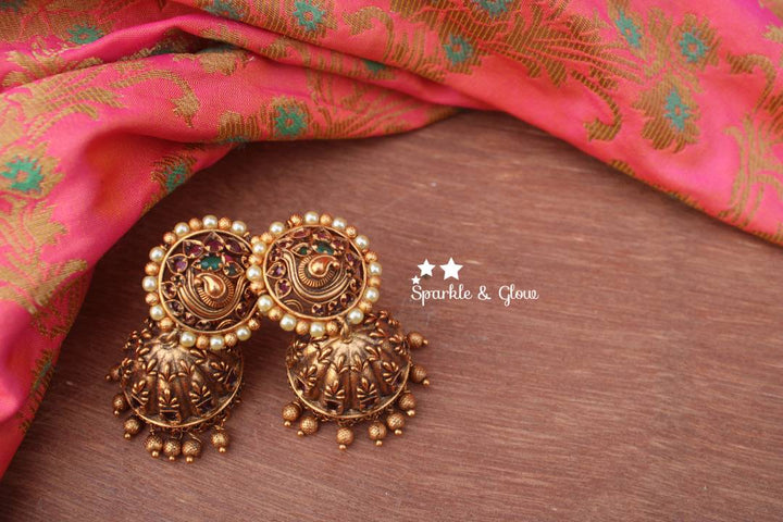 Gold alike antique polished peacock jhumukas