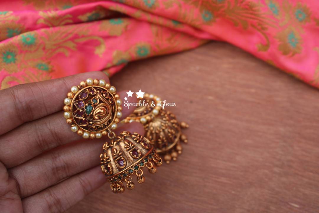 Gold alike antique polished peacock jhumukas