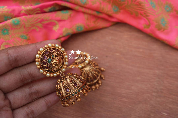 Gold alike antique polished peacock jhumukas