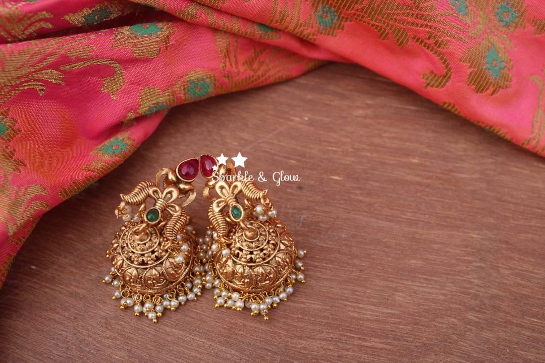 Peacock Kasu Jhumkas | Traditional Design