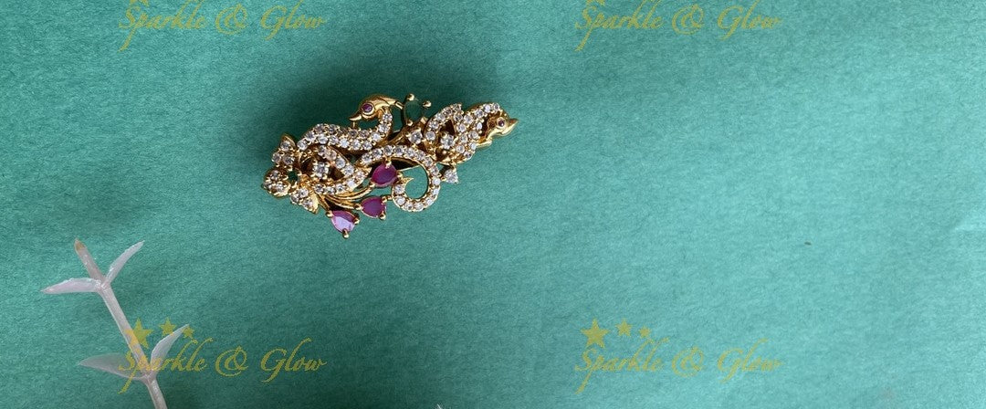 Sparkling Peacock design AD saree pin or brooch