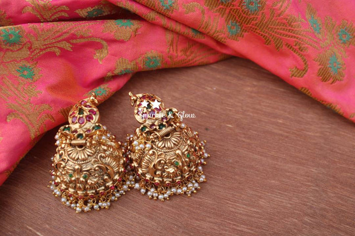 Mango studded intricately carved premium quality jhumukas