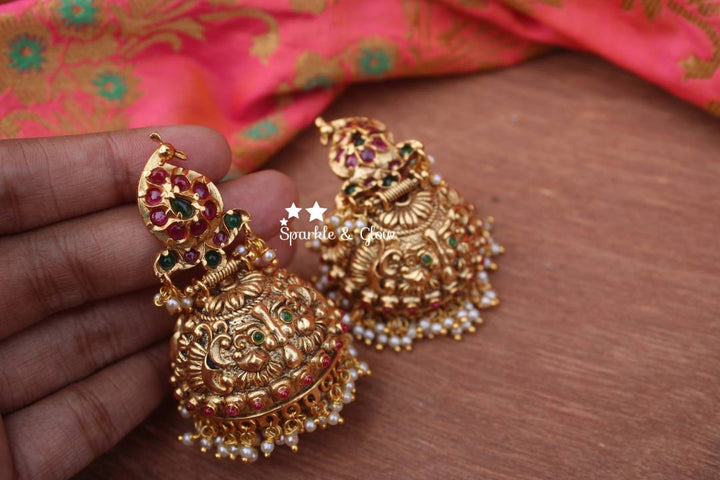 Mango studded intricately carved premium quality jhumukas