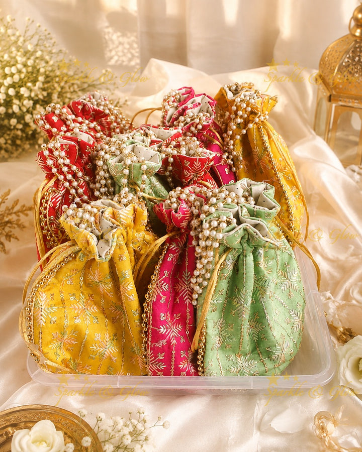 Embroidered 8.5*8" Potli Bags, Set of 10 Assorted Colors