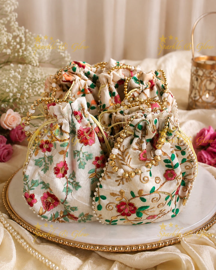 Gold Beaded Embroidered Potli Bag 8.5x9inches- Set of 10pcs