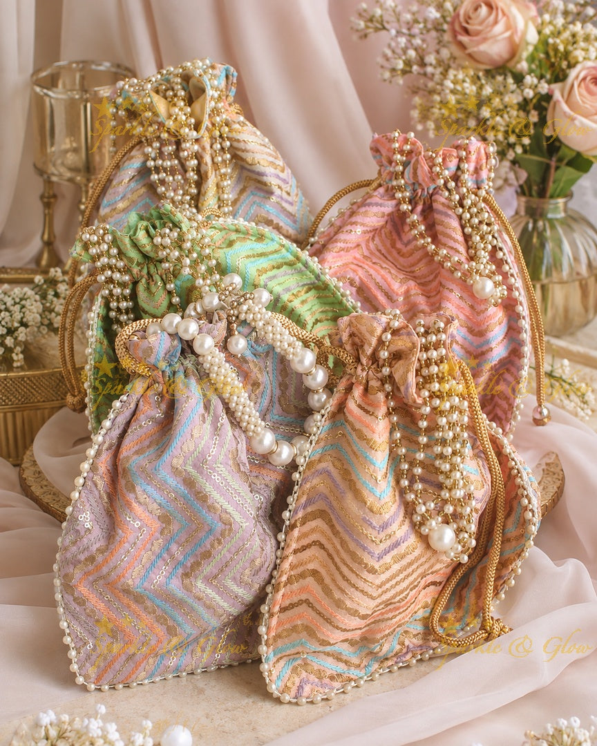 White Beaded 8.5*8" Embroidered Potli Bag- Set of 10pcs