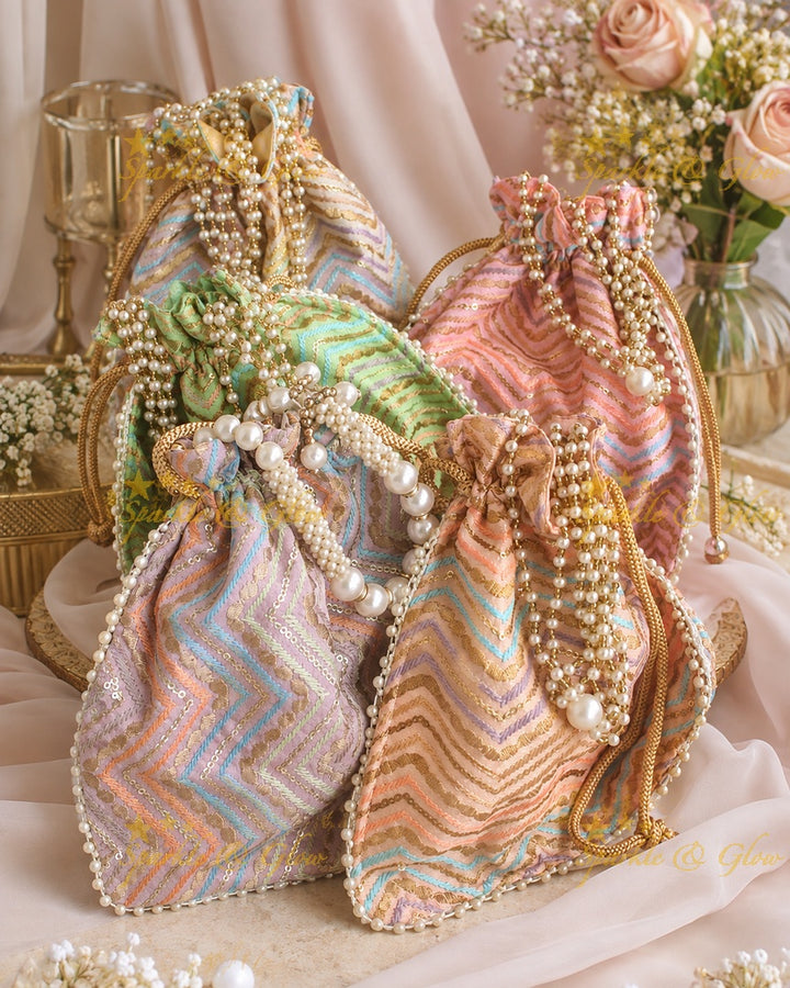 White Beaded 8.5*8" Embroidered Potli Bag- Set of 10pcs