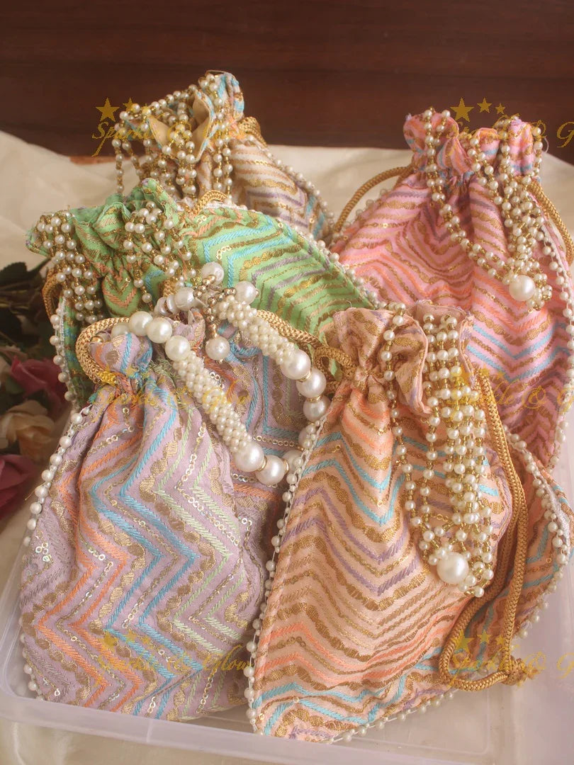 Embroidered 8.5*8 inch potli bags with white beads - Sparkle and Glow