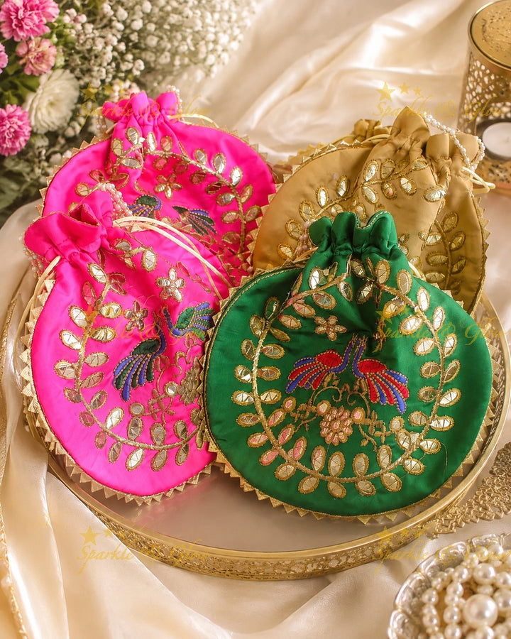 Embroidered Gold Potli Bag with Beadwork – 8.5x8 Inch- Set of 10pcs
