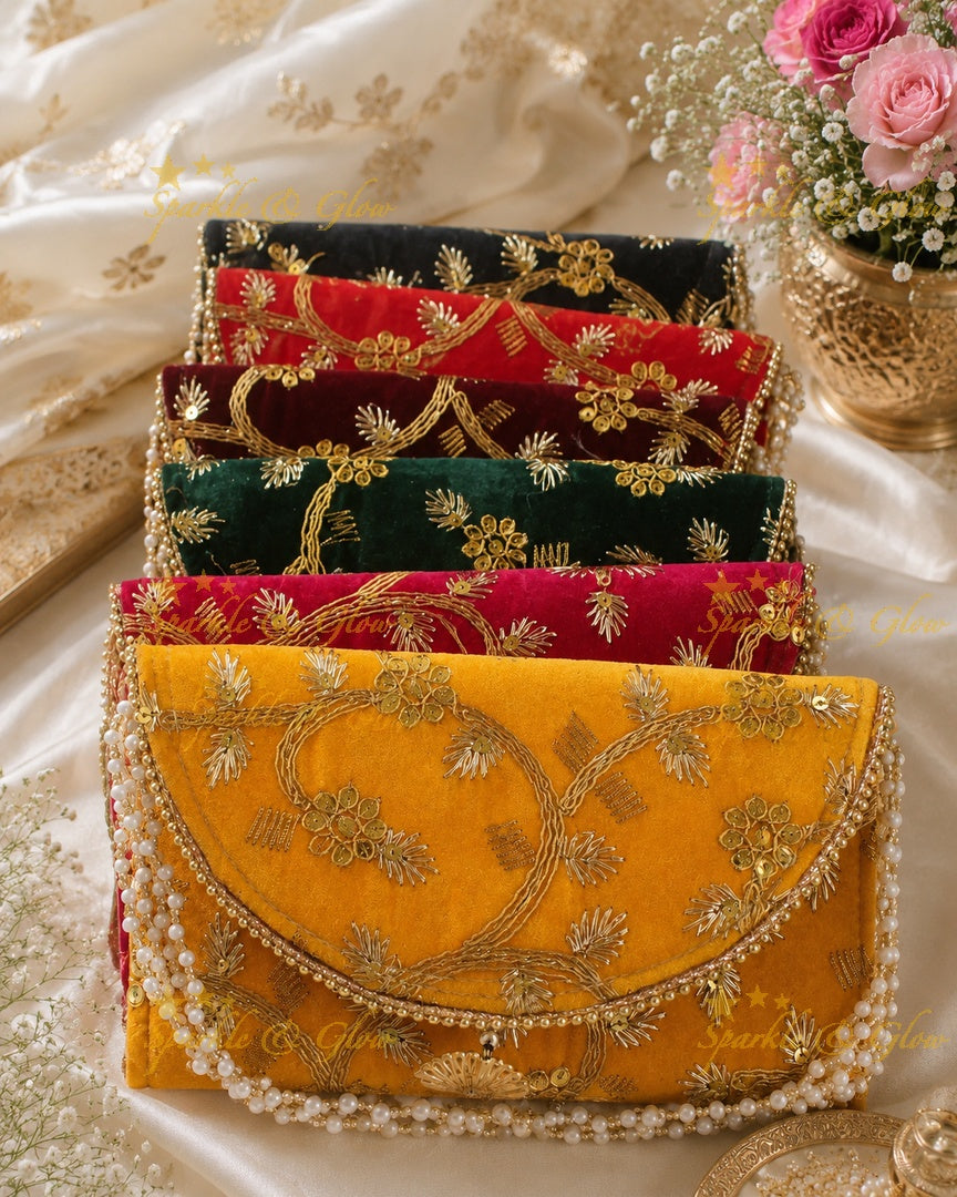 Embroidered Velvet Clutch 9.5x4.5 - Elegant Gift- Set of 10pcs