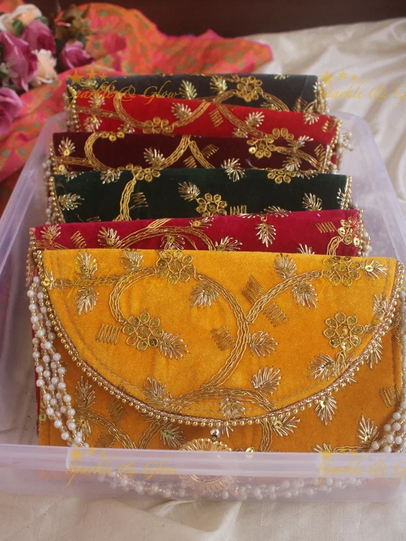 Velvet Embroiderd 9.5*4.5 inch clutch return gifts - Sparkle and Glow