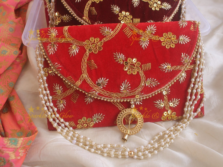 Velvet  Embroiderd 9.5*4.5 inch clutch return gifts