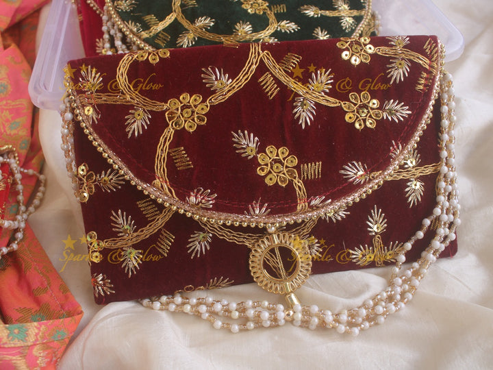 Velvet  Embroiderd 9.5*4.5 inch clutch return gifts