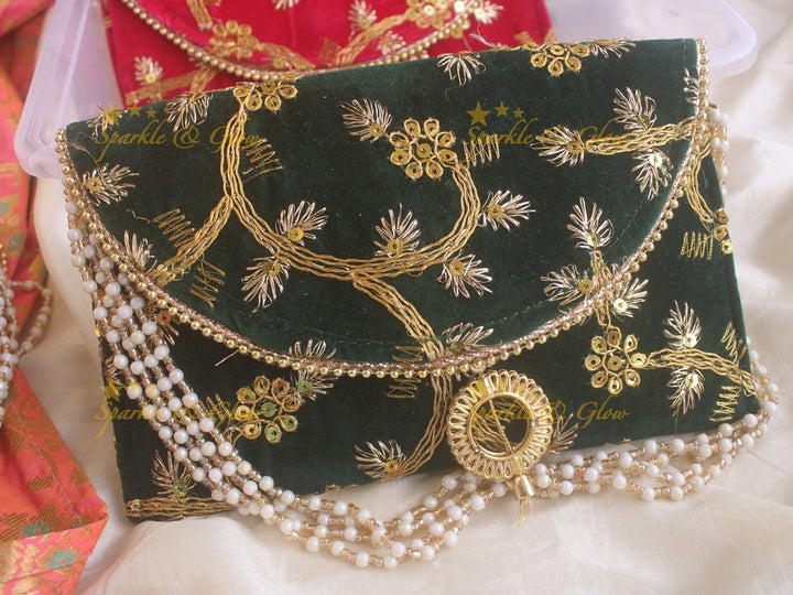Velvet  Embroiderd 9.5*4.5 inch clutch return gifts