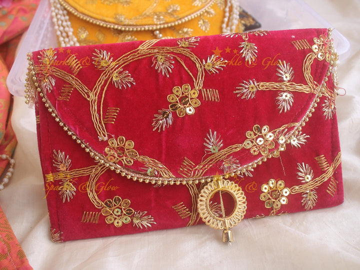 Velvet  Embroiderd 9.5*4.5 inch clutch return gifts
