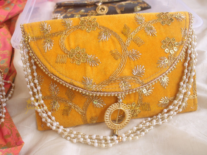Velvet  Embroiderd 9.5*4.5 inch clutch return gifts