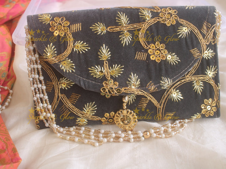 Velvet  Embroiderd 9.5*4.5 inch clutch return gifts