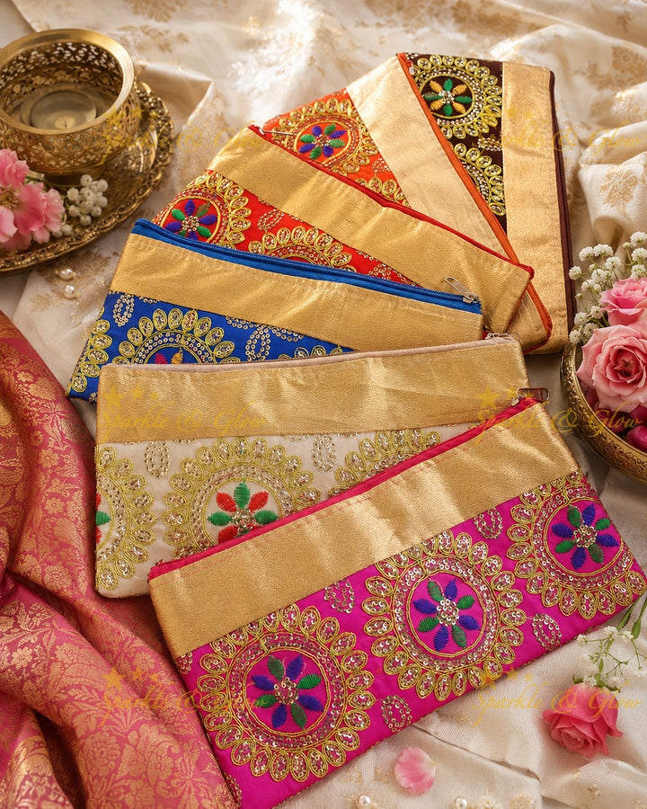 Rangoli Embroidered Pouch 10x5 Inch - Gifts- Set of 10pcs
