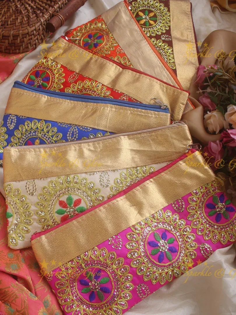 Rangoli Embroiderd 10*5 inch pouch return gifts - Sparkle and Glow
