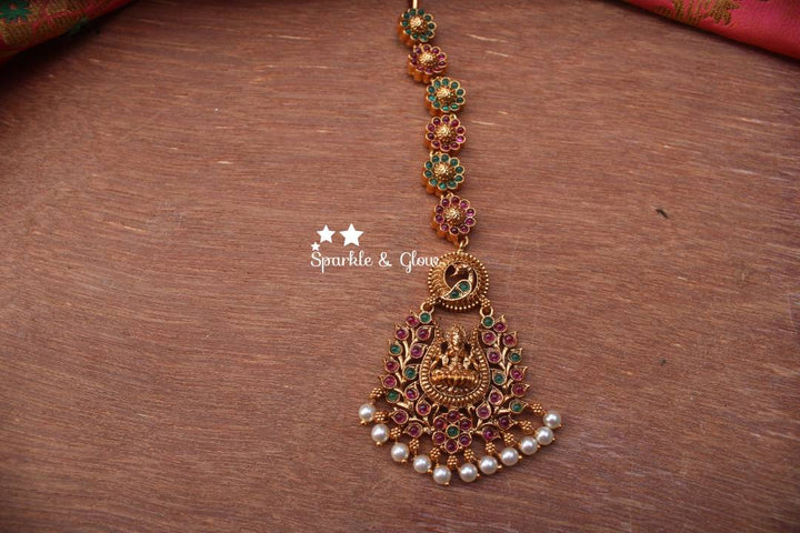Peacock kemp stones single line maang tikka - Kempu