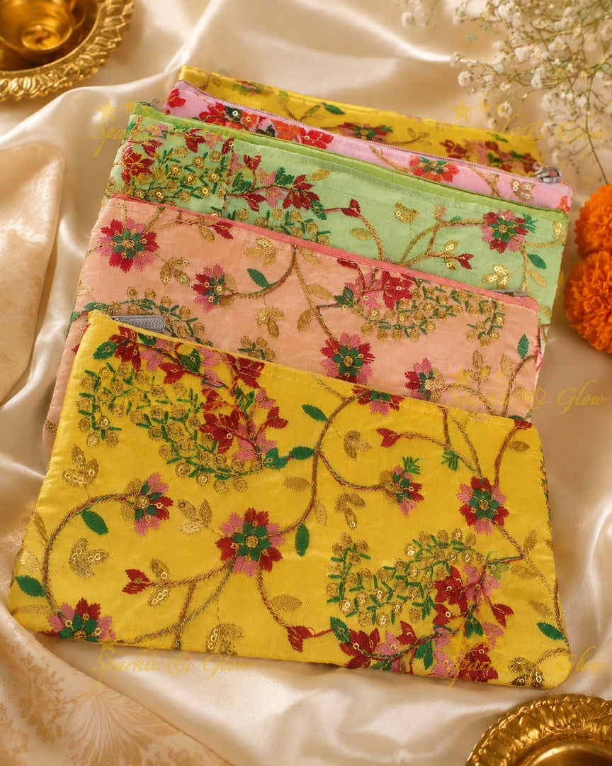 Embroidered Dual-Zip Pouch 10x5" - Ideal Return Gifts- Set of 10pcs