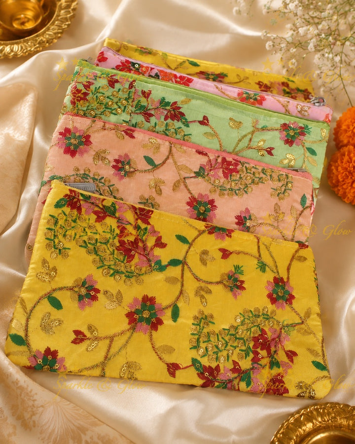 Embroidered Dual-Zip Pouch 10x5" - Ideal Return Gifts- Set of 10pcs