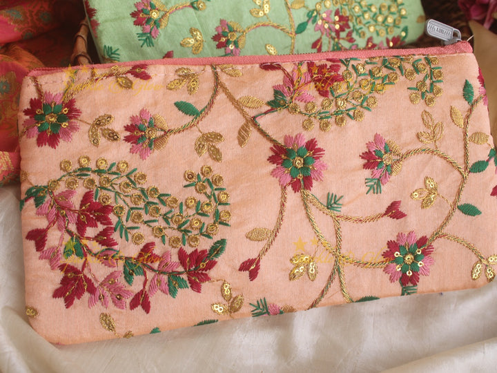 Embroiderd 10*5 inch two ziper pouch return gifts