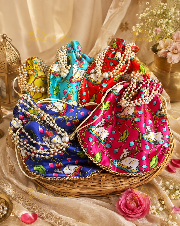 Pichwai Potli Bags 8.5x8 Inch Traditional Design- Set of 10pcs