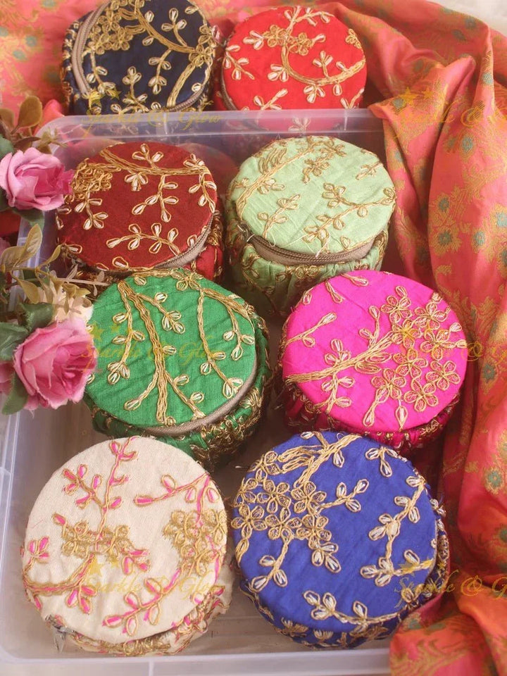 Embroiderd 5 inch diameter Matki return gifts - Set of 10 - Sparkle and Glow