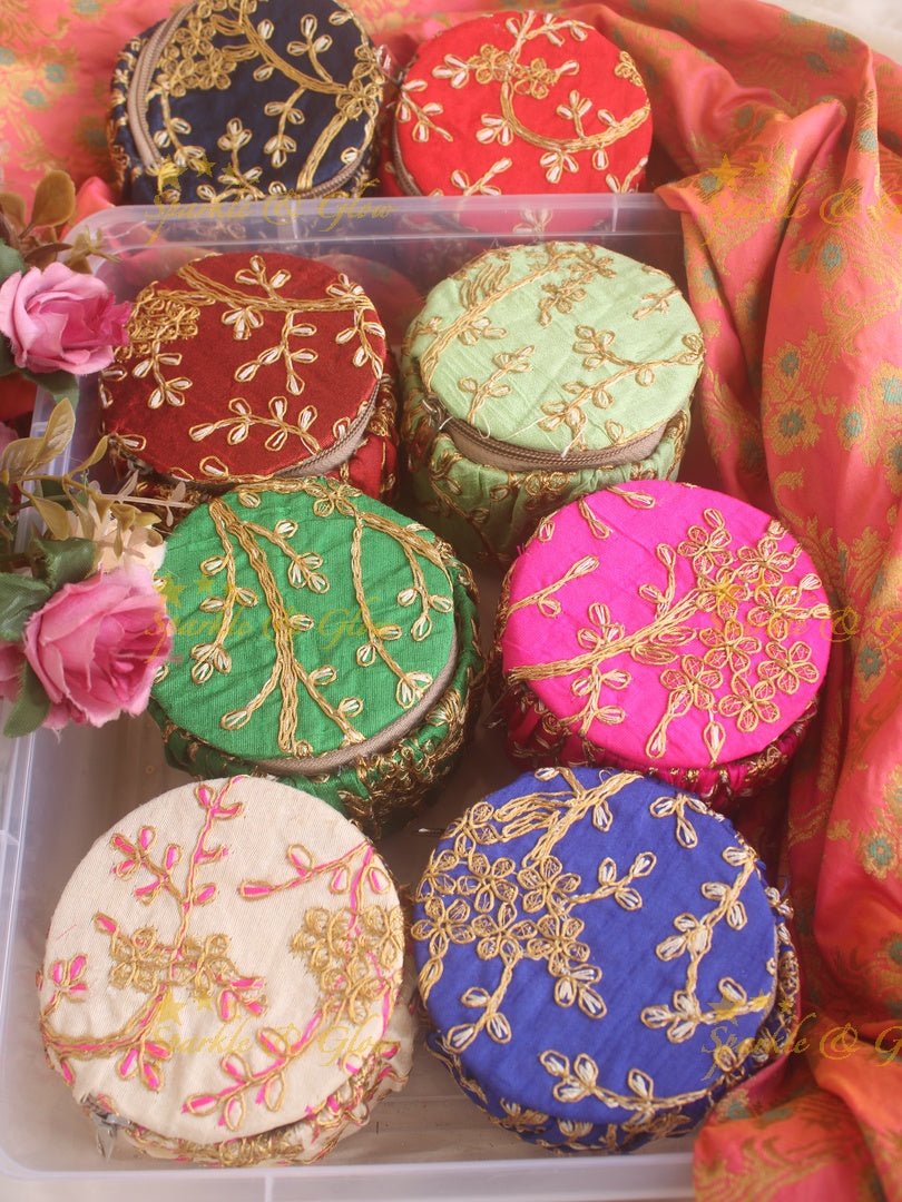 Embroiderd 5 inch diameter Matki return gifts - Set of 10 - Sparkle and Glow - 
