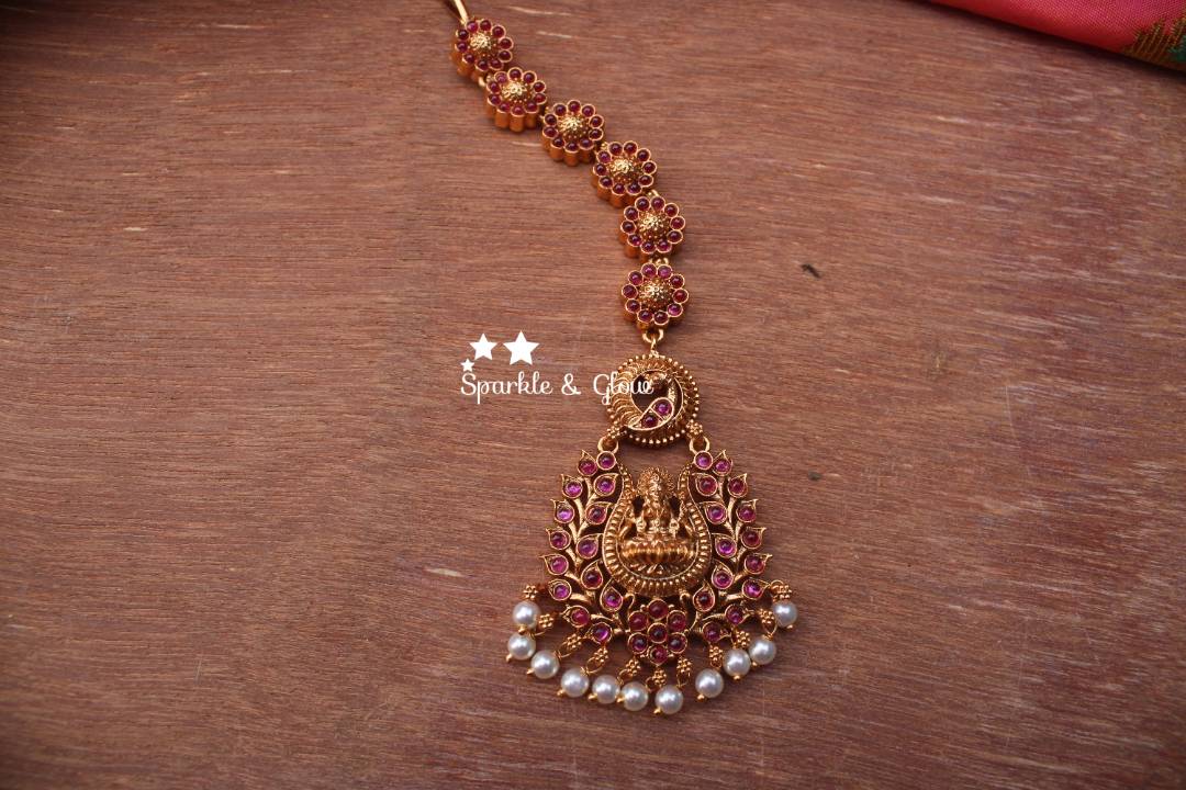 Peacock kemp stones single line maang tikka - Kempu