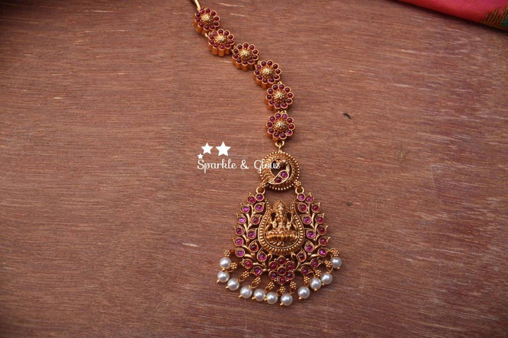 Peacock kemp stones single line maang tikka - Kempu
