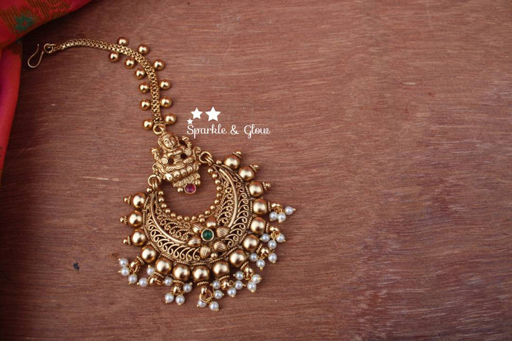 Gold alike polished chandbali style maang tikka