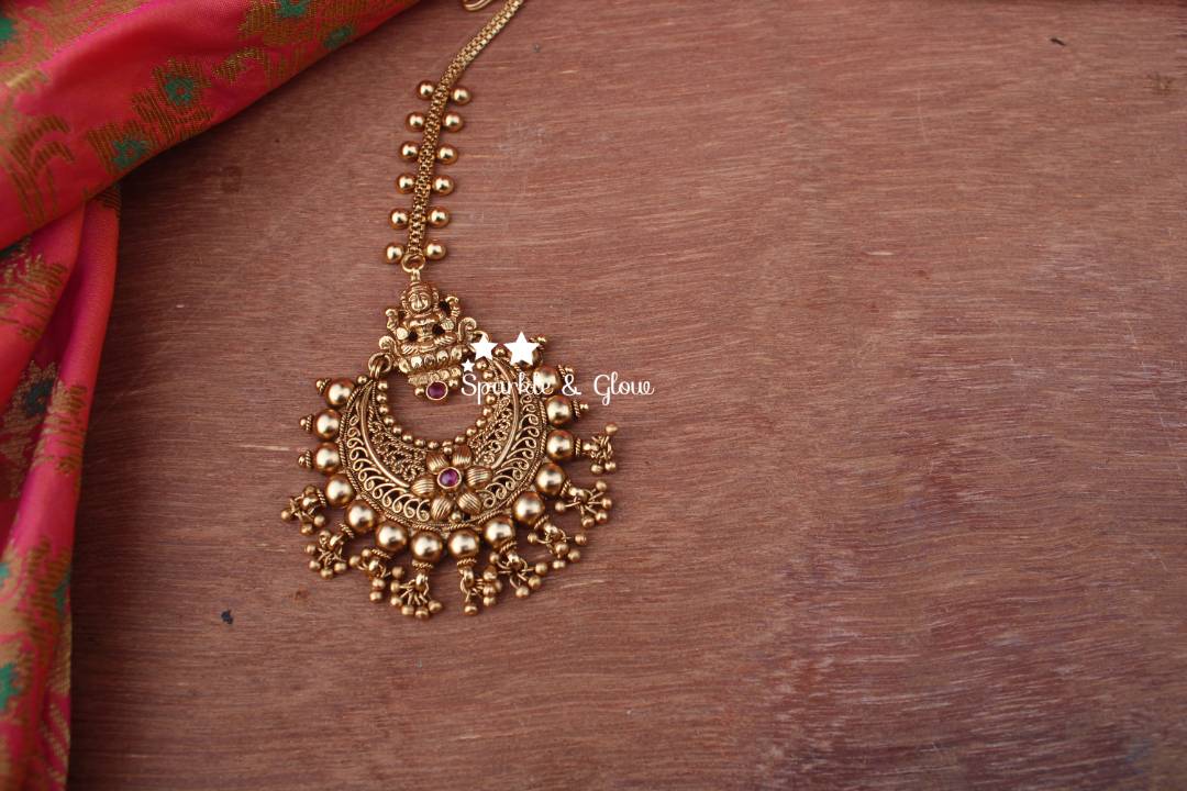 Gold alike polished chandbali style maang tikka