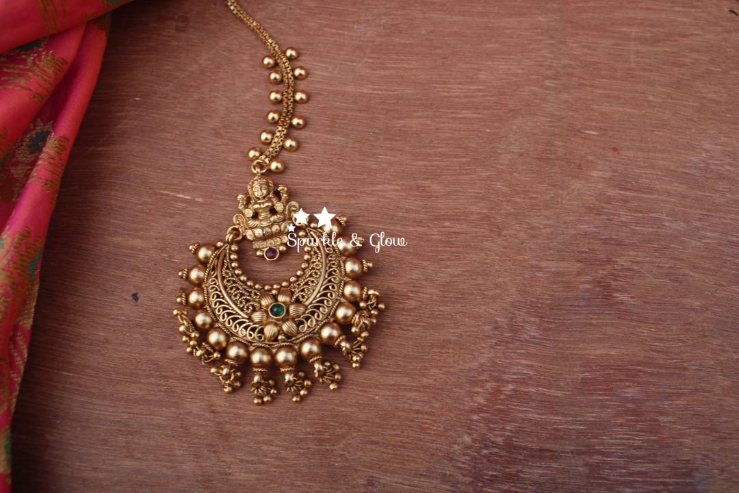 Gold alike polished chandbali style maang tikka