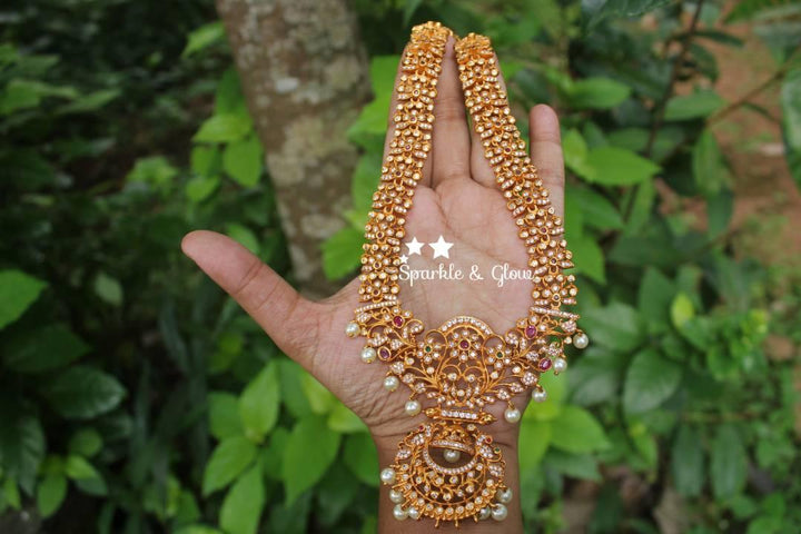 Premium quality matte CZ stone gorgeous non idol haram - Multi Green - Sparkle and Glow
