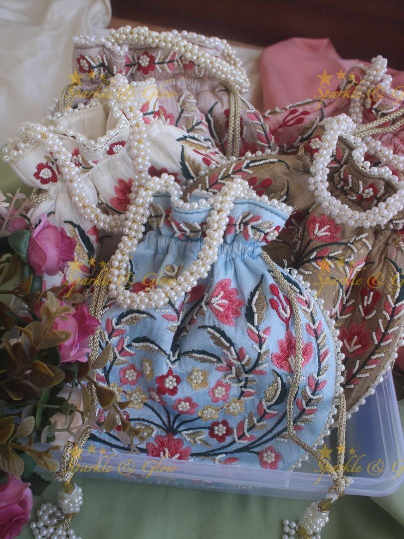 Embroidered 8.5*8 inch potli bags with pearls