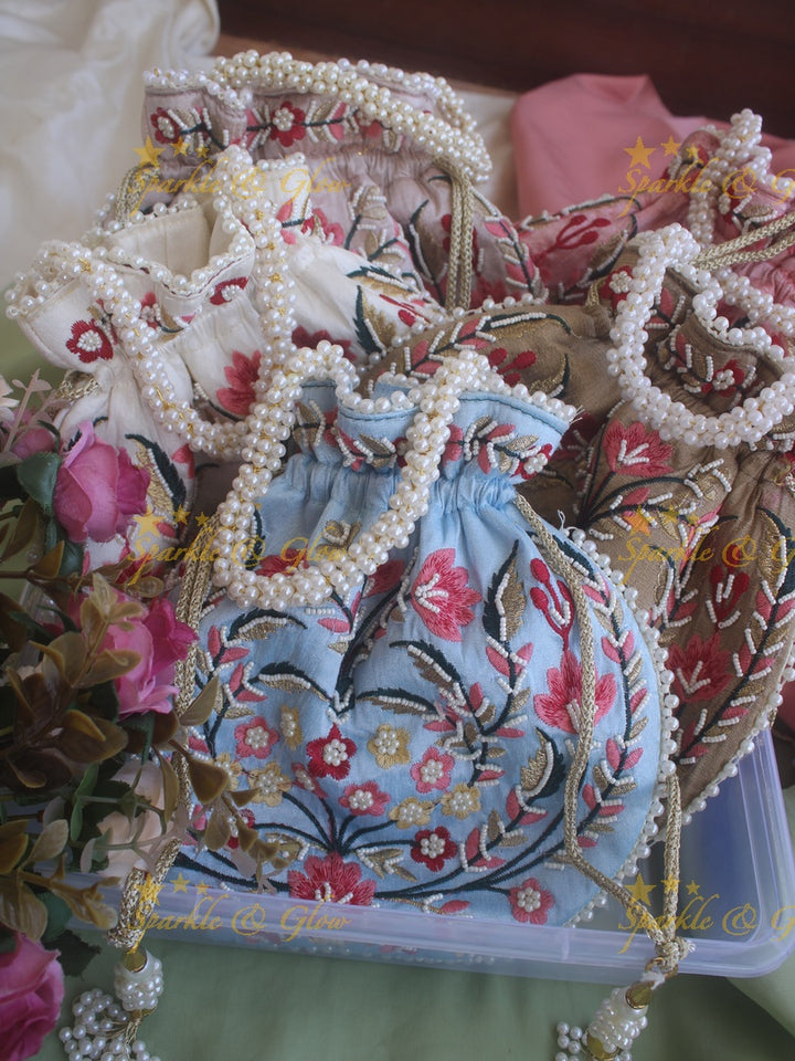 Embroidered 8.5*8 inch potli bags with pearls