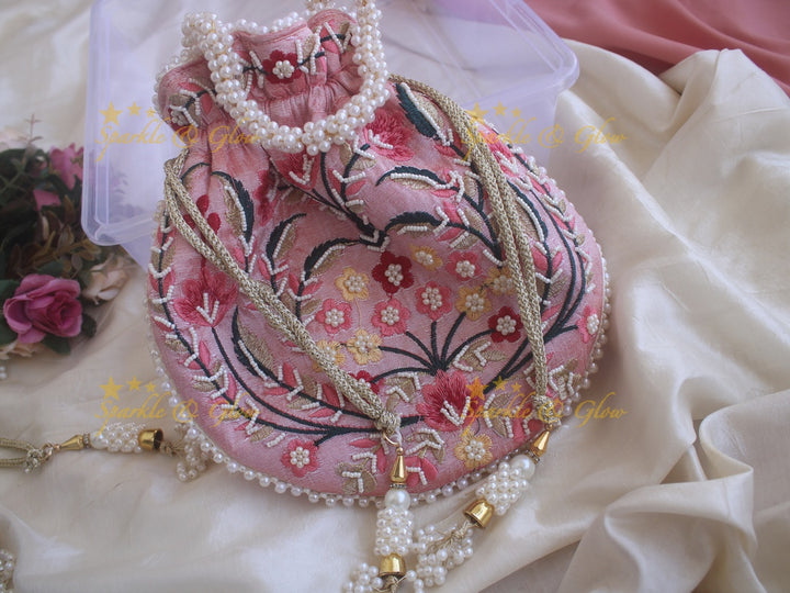 Embroidered 8.5*8 inch potli bags with pearls