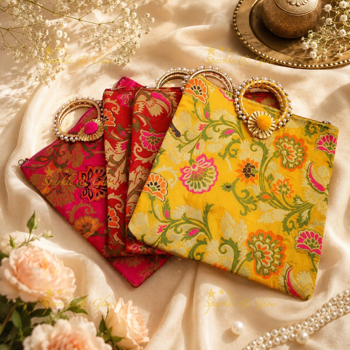 Brocade 8.5x8 Inch Bag with Round Handle- Set of 10pcs