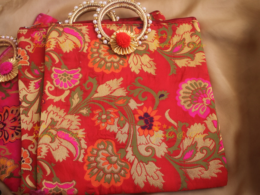 Brocade 8.5*8 inch rectangle bags round handle