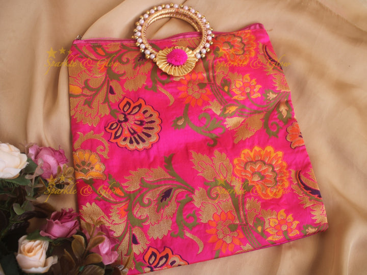 Brocade 8.5*8 inch rectangle bags round handle