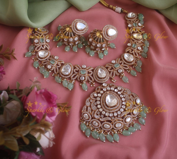 Statement Victorian AD necklace with grand pendent and mint green beads