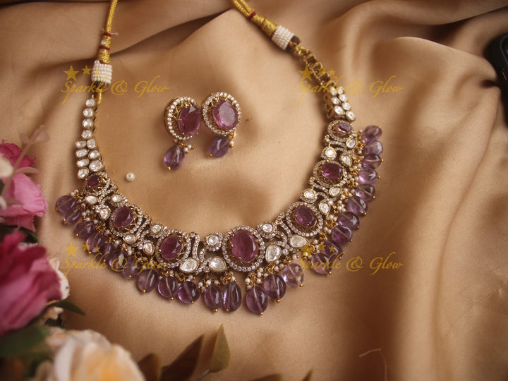 Stunning Victorian AD necklace with purple colour stones and beads