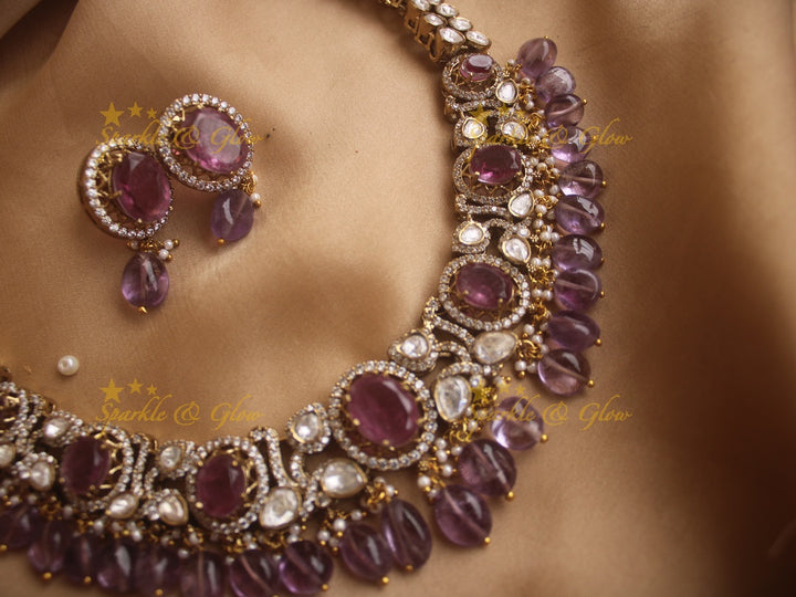 Stunning Victorian AD necklace with purple colour stones and beads